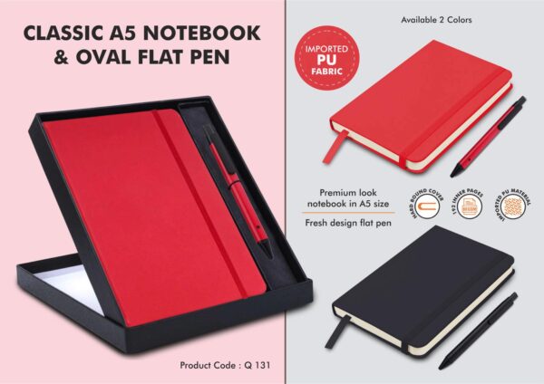 Q131 - Classic Notebook Gift set: A5 Elastic Notebook With Flat Pen