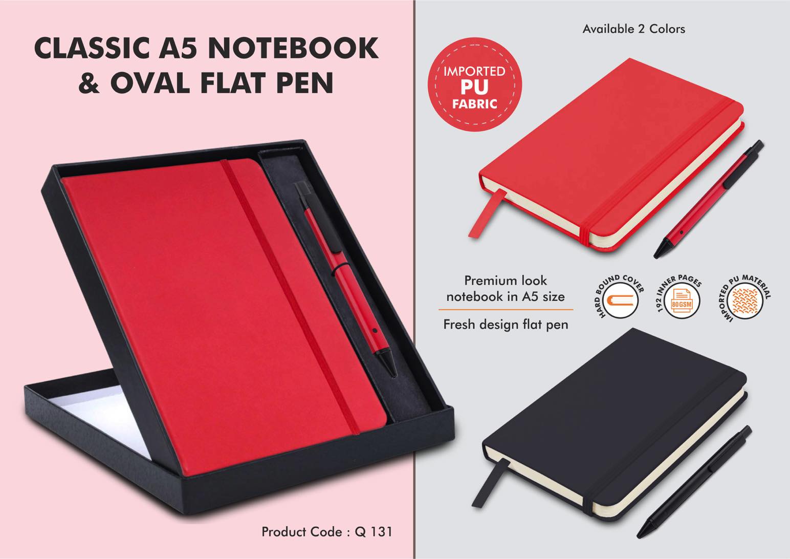 Q131 - Classic Notebook Gift set: A5 Elastic Notebook With Flat Pen ...