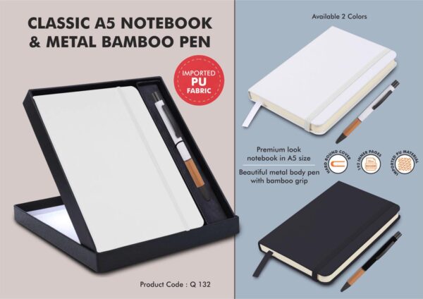 Q132 - Classic Notebook Gift set: A5 Elastic Notebook With Metal Bamboo Pen