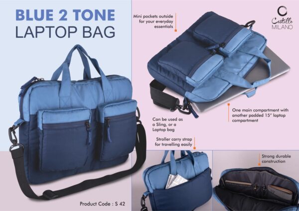 S42 - Slim 2 tone Laptop bag | Double outside pockets