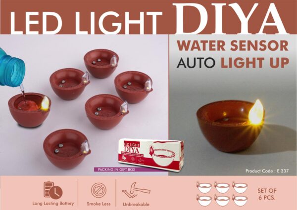 E337 - LED light diya Set of 6 | Water sensor auto light up