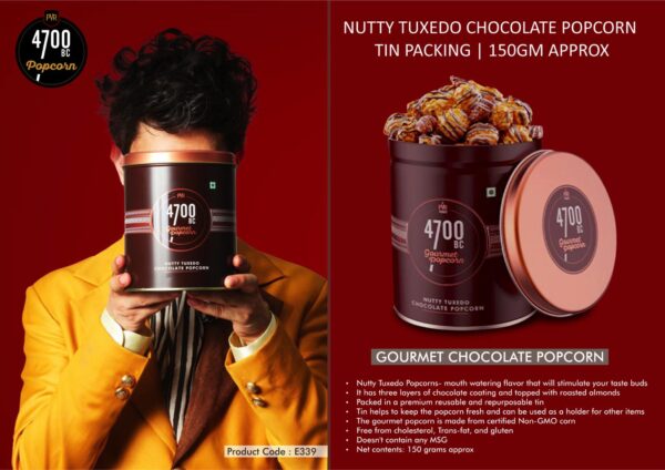 E339 - 4700BC Nutty Tuxedo Chocolate Popcorn | Tin Packing | 150gm approx | MRP 225