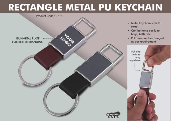 J131 - Pull out rectangle metal PU keychain