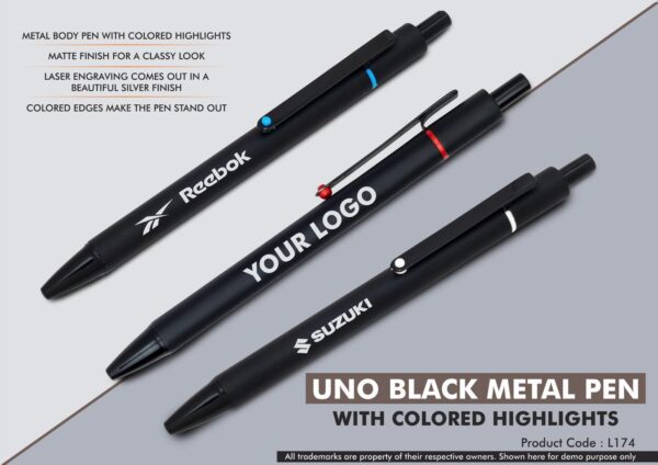 L174 - Uno Black Metal Pen with Colored highlights