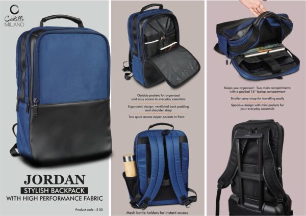 S50 - Jordan: Stylish Backpack bag with high performance fabric | Padded laptop compartment