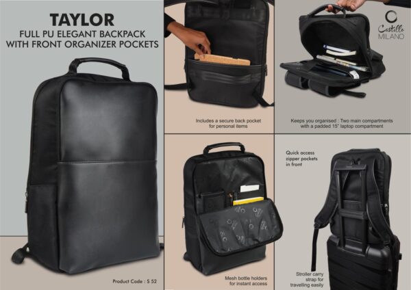 S52 - Taylor: Full PU Elegant backpack with Front organizer and Hidden back pocket