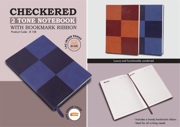B158 - Checkered 2 tone Notebook with bookmark ribbon