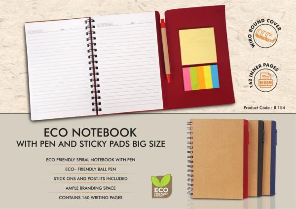 B154 - A5 Size notebook with Sticky notes and Eco pen