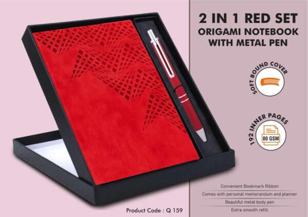 Q159 - 2 in 1 Red Set: Origami notebook with Metal Pen