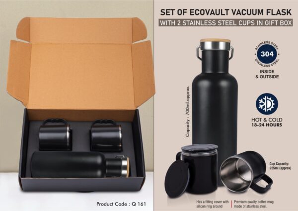 Q161 - Set of EcoVault Vacuum Flask with 2 Stainless steel cups in Gift box