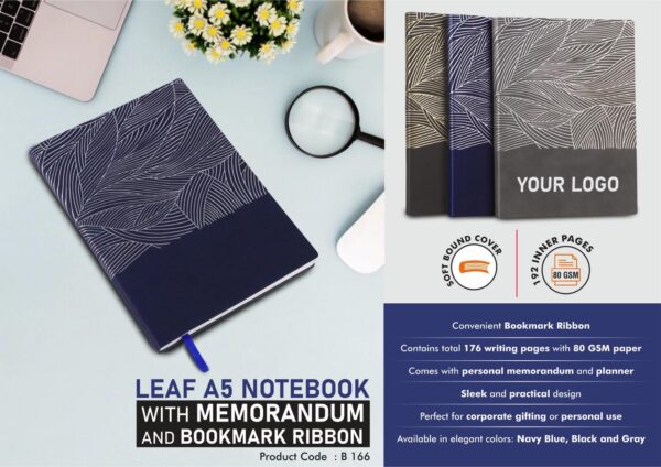 B166 - Leaf A5 Notebook with Memorandum and Bookmark Ribbon
