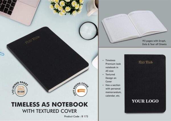 B175 - Timeless A5 notebook with textured cover | 192 pages with Graph, Dots & Tear off Sheets