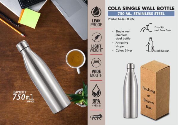 H322 - Cola Single Wall Steel bottle 750ml : Natural