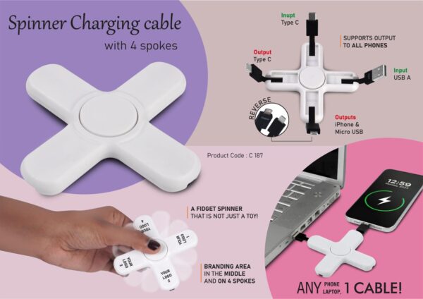 C187 - Spinner Charging cable with 4 spokes | Dual Input USB A & C | Supports output to all Phones