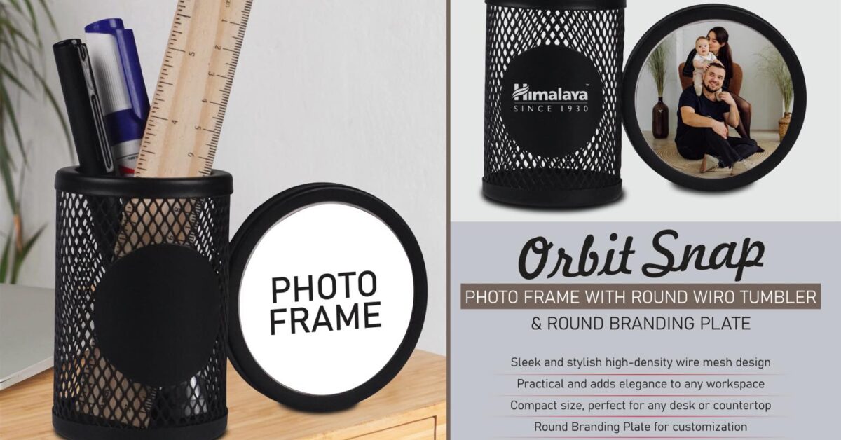 E378 Orbit Snap Photo Frame with Round Wiro tumbler & Round Branding