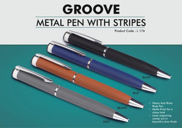 L176 - Groove: Brass pen with stripes