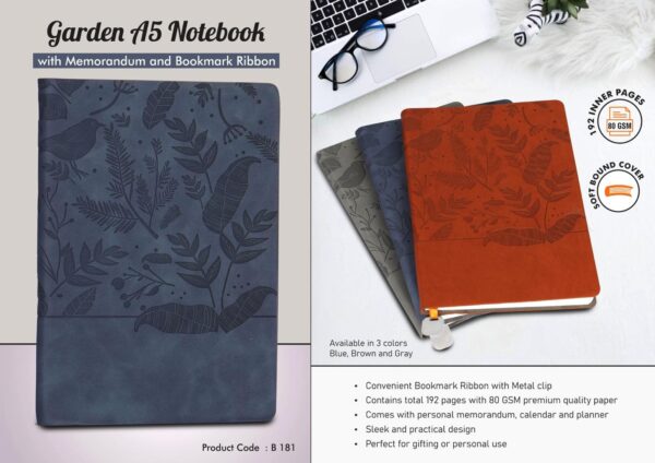 B181 - Garden A5 Notebook with Memorandum and Bookmark Ribbon
