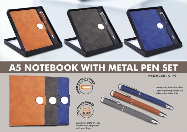 Q193 - 2 in 1 Set: Magnetic Flap notebook with Metal Pen in Gift Box