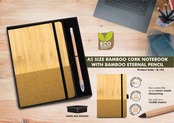 Q195 - Notebook Gift set Eco: Bamboo & Cork A5 Notebook With Eternal Bamboo Pencil