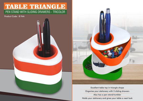 B94a - Table triangle: Pen stand with sliding drawers- Tricolor
