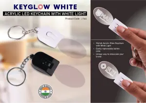 J144 - Keyglow White: Acrylic LED Keychain with White Light - Oval shape