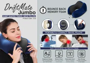 S63 - DriftMate Jumbo: Hump shaped Travel Neck Pillow - High Coverage of Neck and Cervical support with Soft fabric | 3sec bounce back memory foam