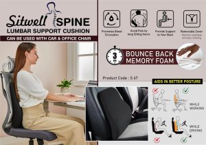 S67 - SitWell Spine: Car & Office Chair Lumbar Support Cushion with Soft fabric | 3 second bounce back memory foam