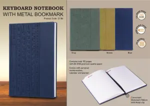 B186 - Keyboard notebook with metal Bookmark | Hard bound cover