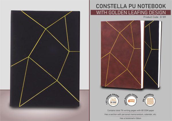 B189 - Constella PU notebook with Golden leafing | With Memorandum and Bookmark Ribbon