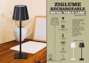 E394 - ZigLume: Rechargeable Metal Table Lamp | 1800 mAh rechargeable battery