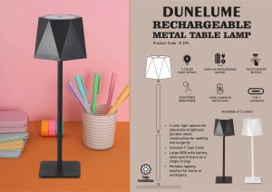 E395 - DuneLume: Rechargeable Metal Table Lamp | 1800 mAh rechargeable battery