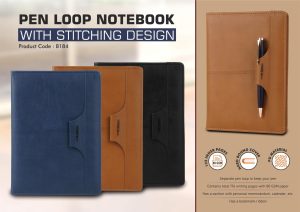B184 - Pen Loop notebook with Stitching design with bookmark ribbon