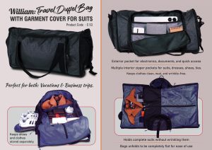 S53 - William: Travel Duffel Bag with Garment cover for Suits | Fully openable design | Separate Shoe compartment