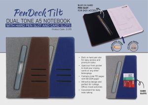B205 - PenDeck Tilt: Dual tone A5 Notebook with Hard pen slot and card slots