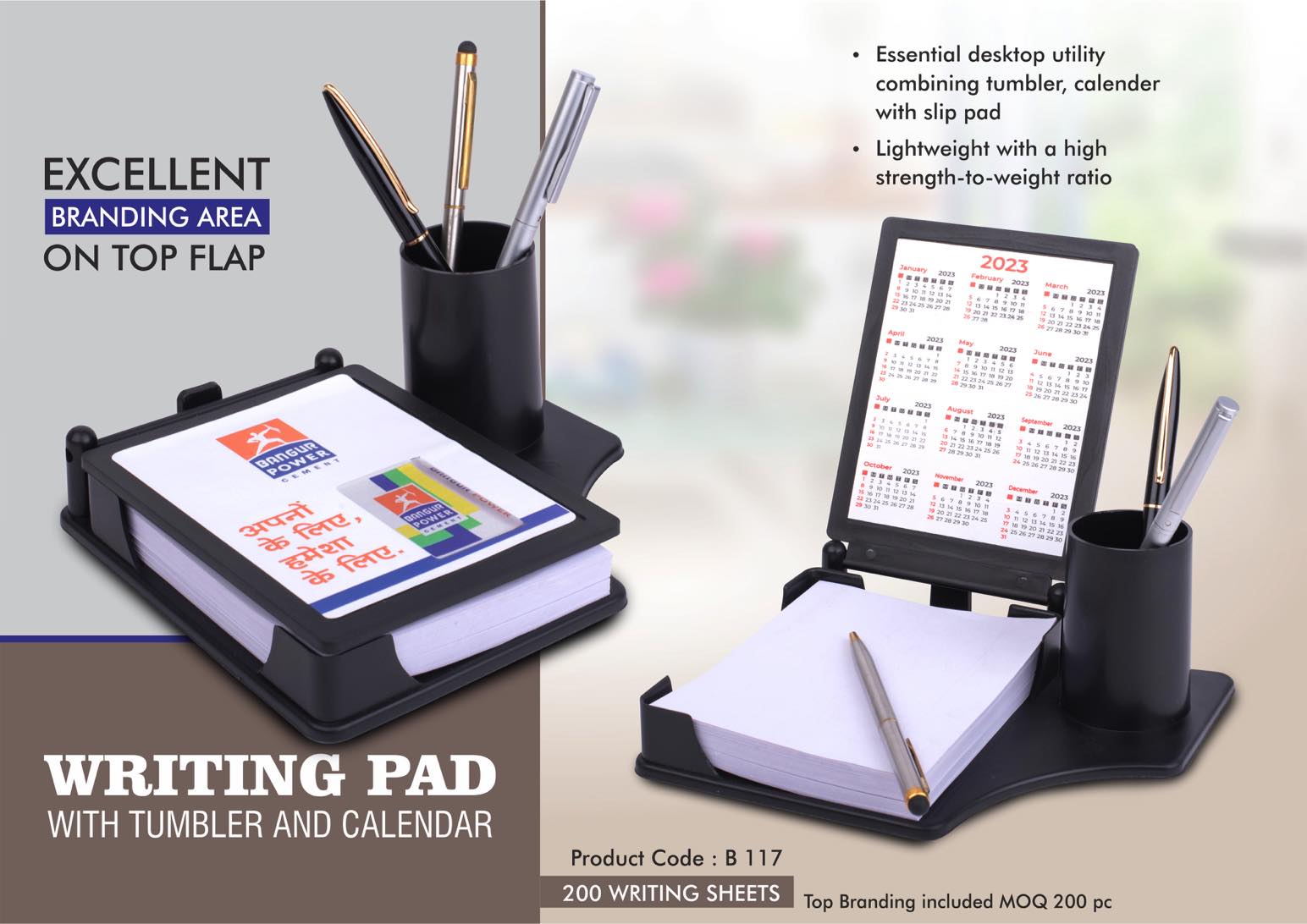 B117 - Writing pad with Tumbler and Calendar | 200 writing sheets | Top Branding included MOQ 200 pc