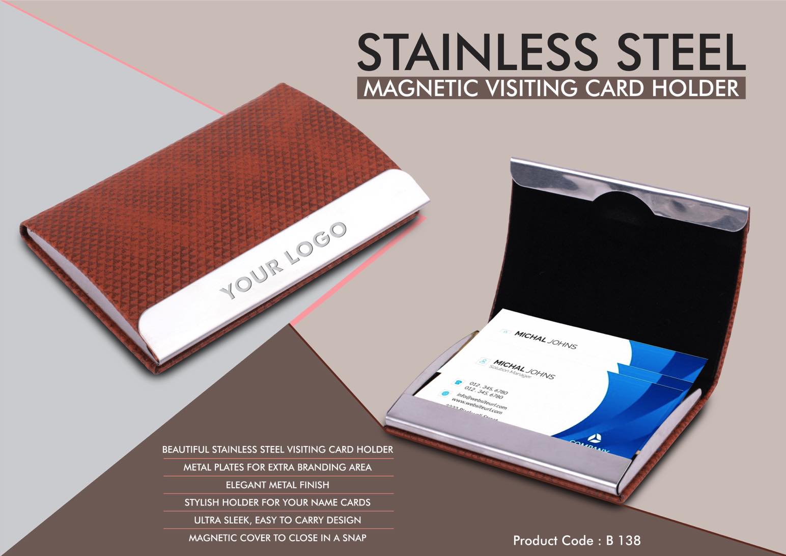 B138 - Stainless Steel Magnetic Visiting Card holder- Tan