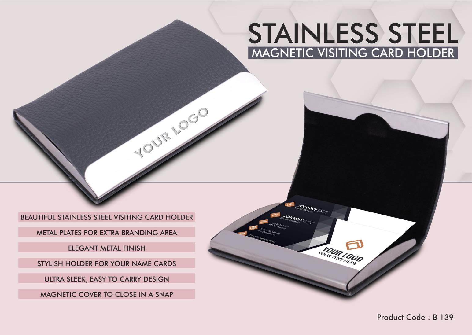 B139 - Stainless Steel Magnetic Visiting Card holder- Gray