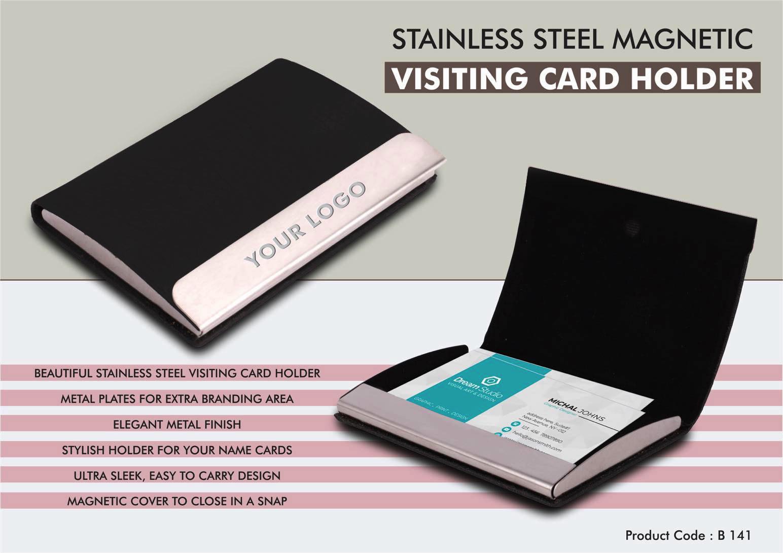 B141 - Stainless Steel Magnetic Visiting Card holder- Black
