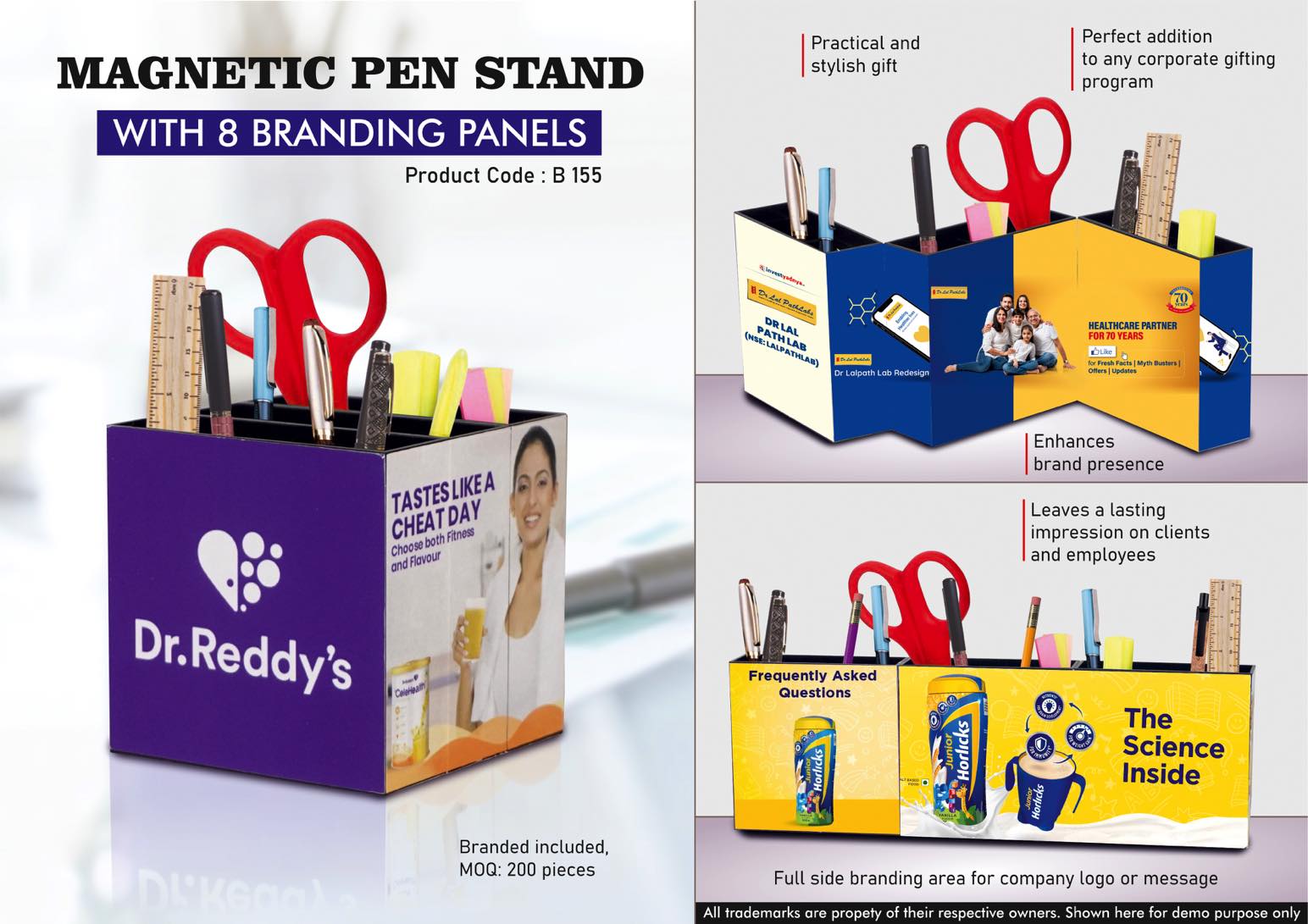 B155 - Magnetic Pen stand with full side branding area | Branding included MOQ 100 pc |
Design Template: https://bit.ly/3TPqVAw