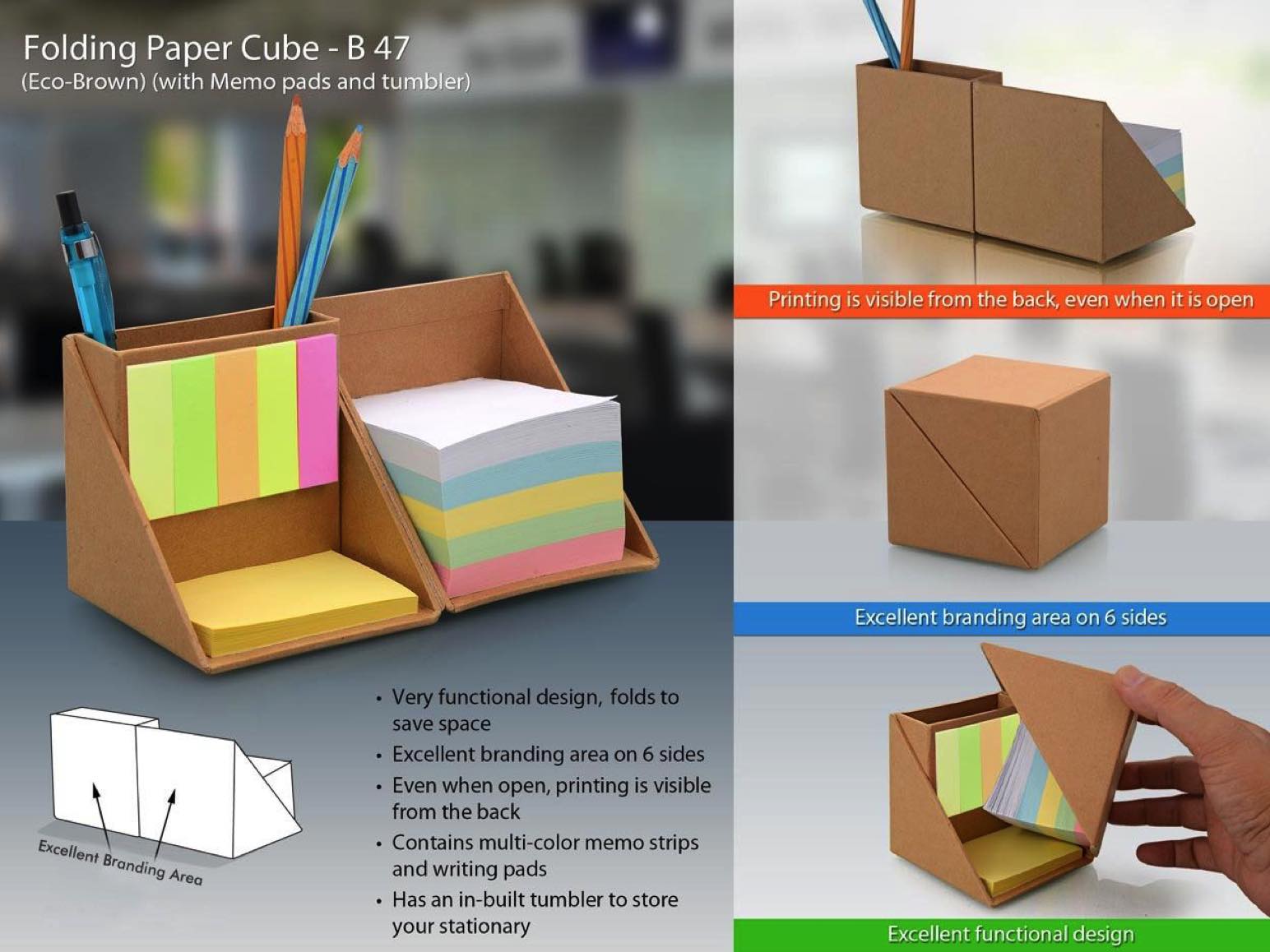 B47 - Folding paper cube (with memo pad and tumbler)