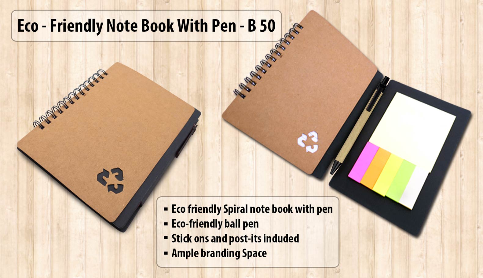 B50 - Eco notebook with pen and sticky pads