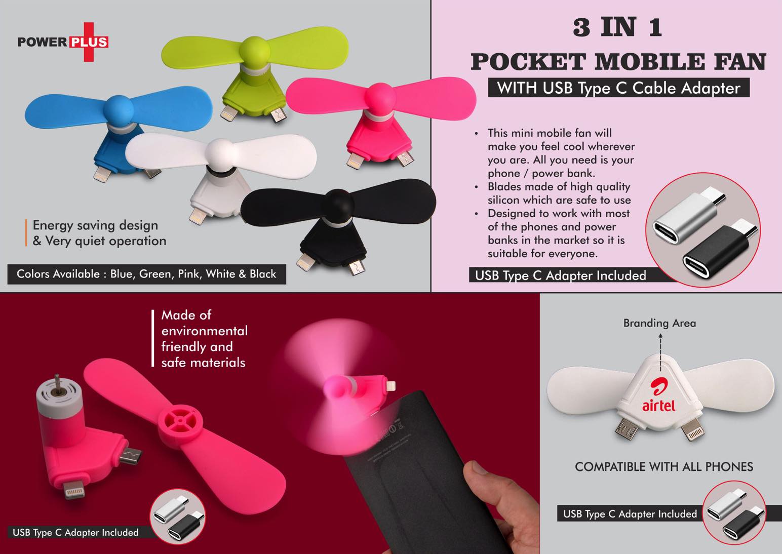 C40 - Pocket Mobile Fan for anywhere Cooling | Works with Micro USB, iPhone & Type C ports