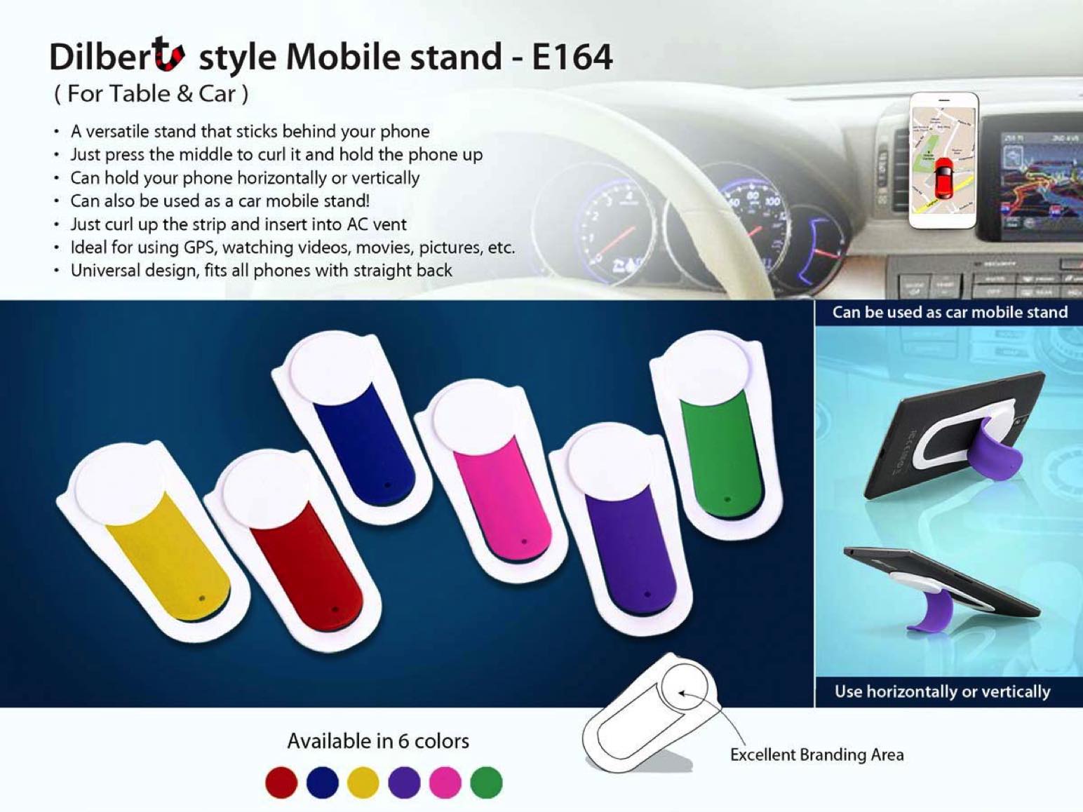 E164 - Dilbert style Mobile holder | For Table & Car Vent