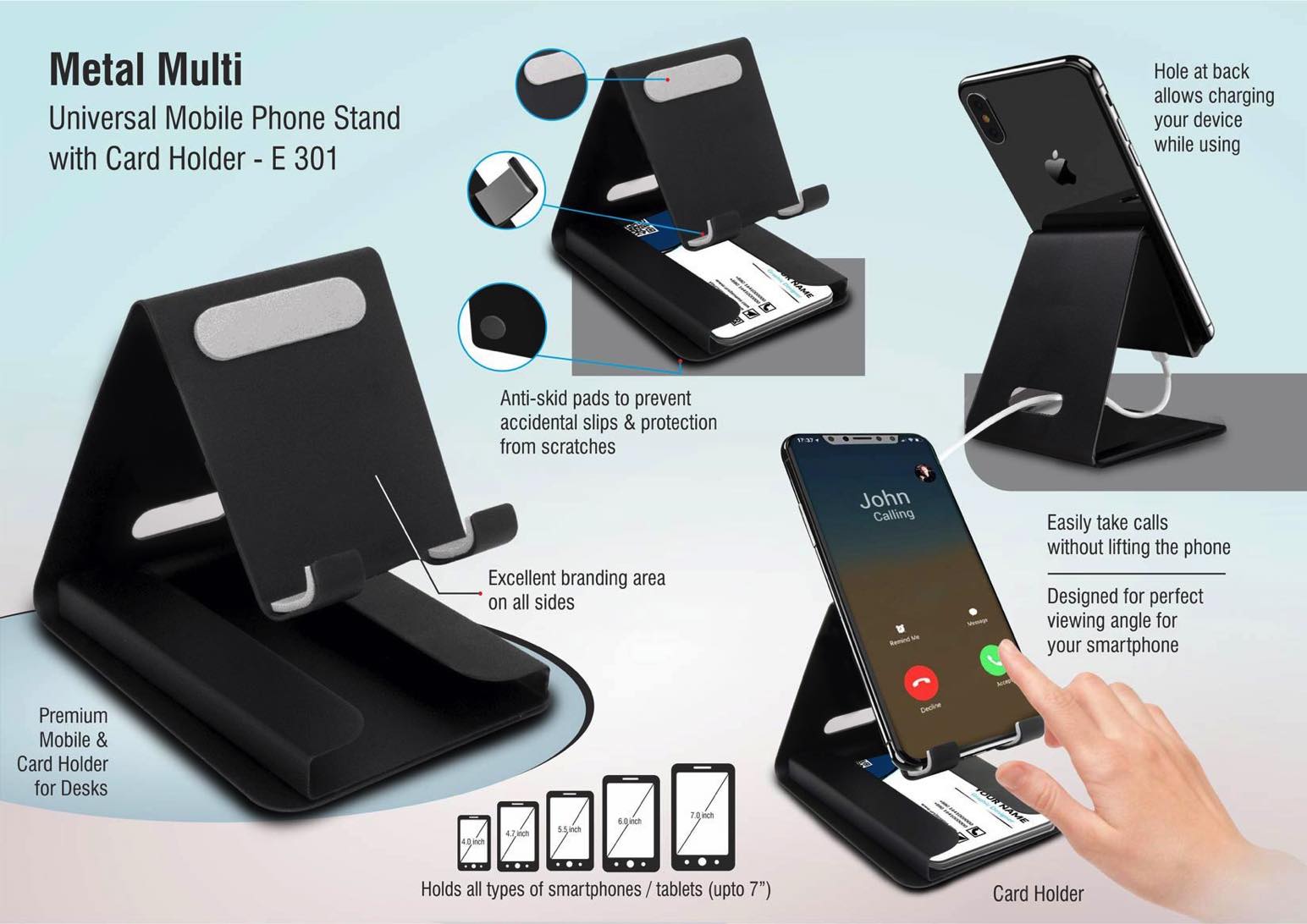 E301 - Metal multi mobile stand with Visiting card holder