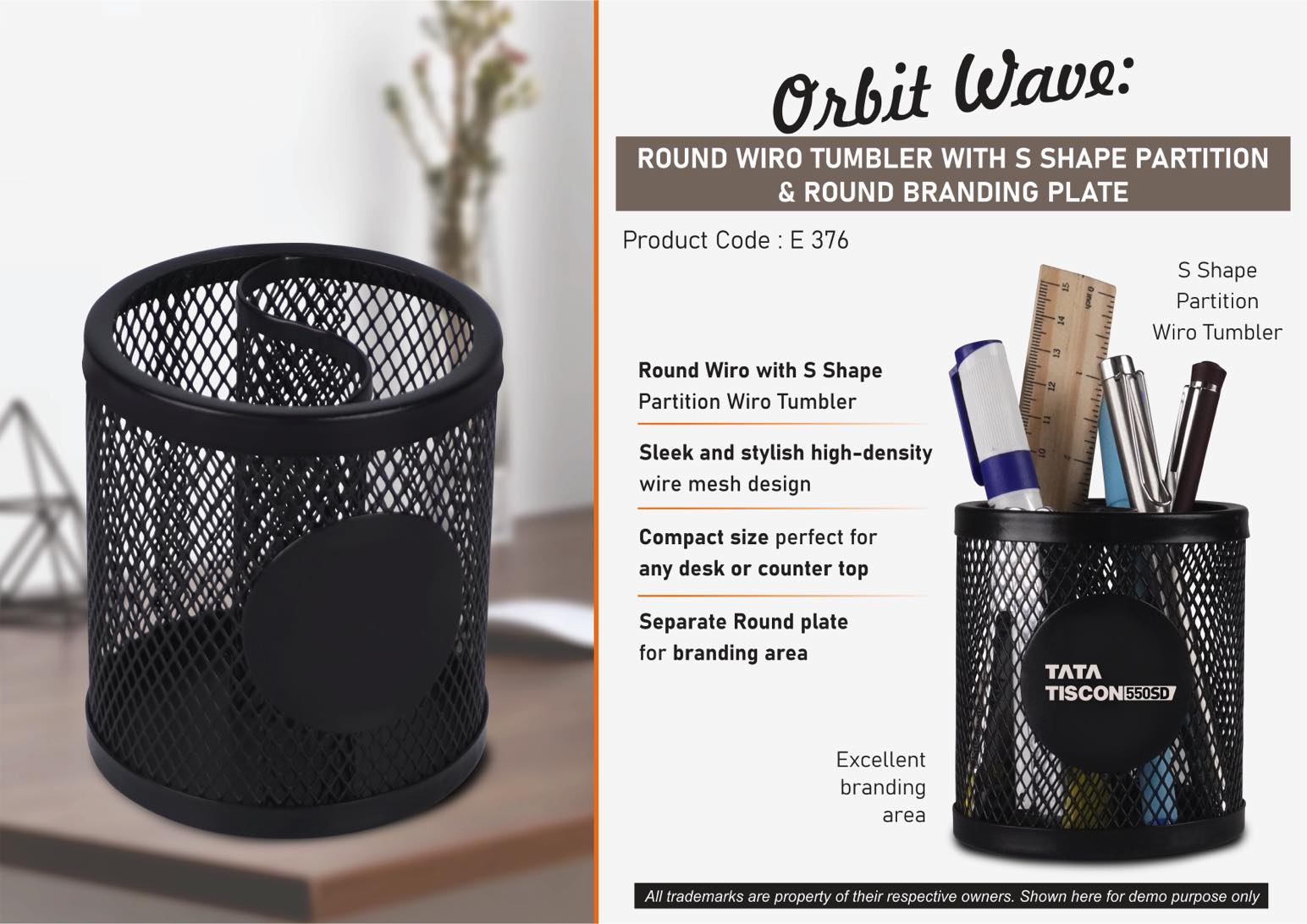 E376 - Orbit Wave: Round Wiro tumbler with S shape partition & Round Branding Plate