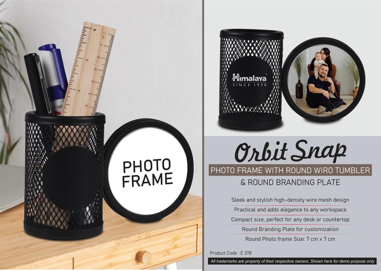 E378 - Orbit Snap: Photo Frame with Round Wiro tumbler & Round Branding Plate