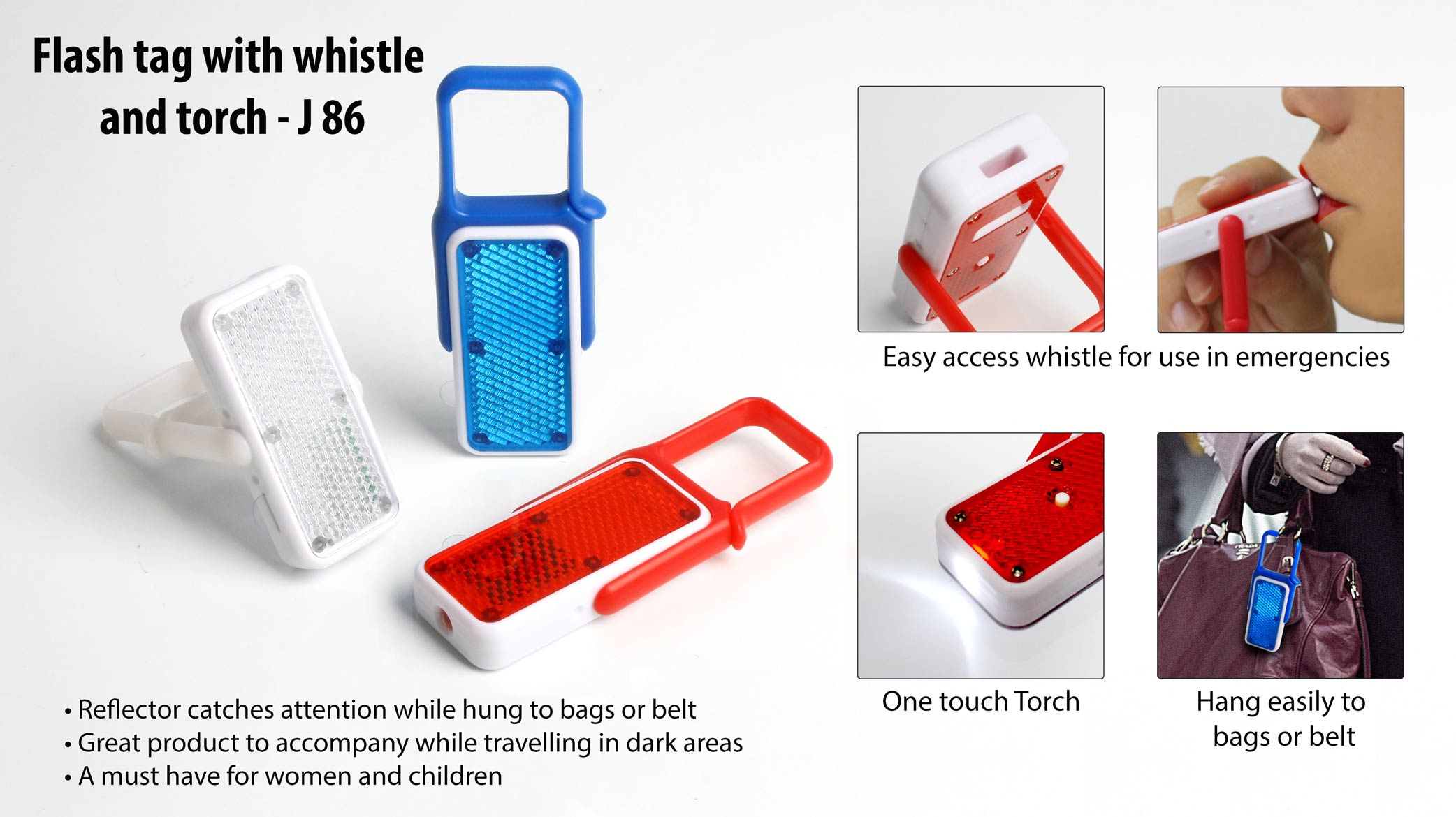 J86 - Flash tag with whistle and torch (with reflector)