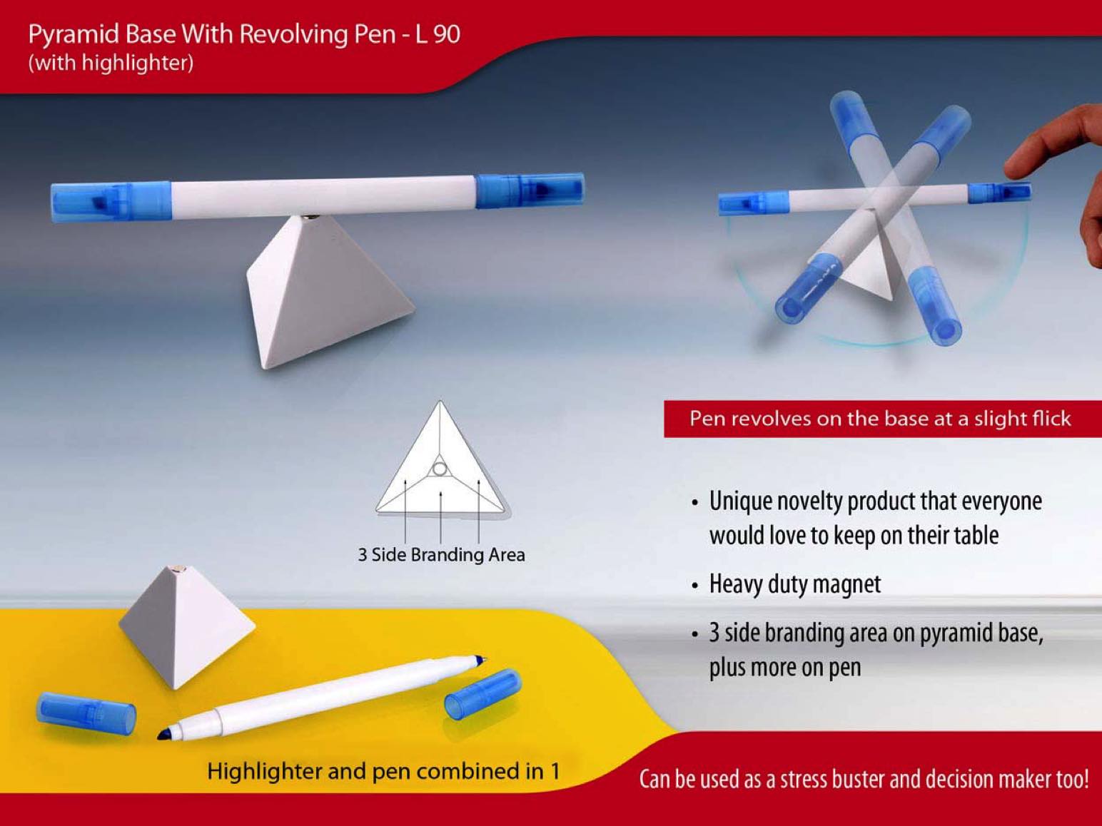 L90 - Pyramid stand with Revolving pen & highlighter